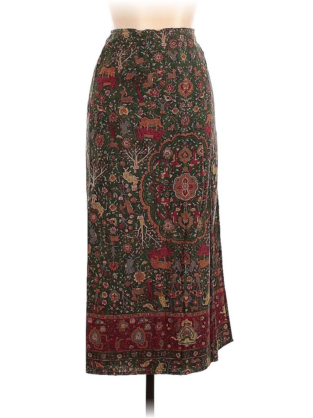 VINTAGE Ralph Lauren Country Green Floral & Red Medallion Maxi Skirt